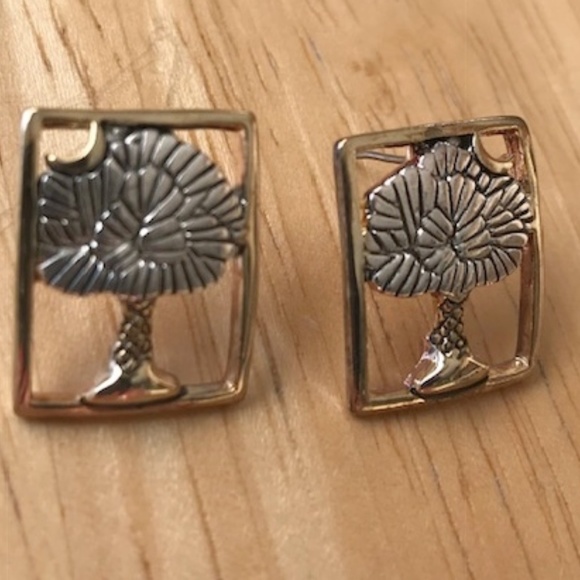 Palm tree Moon Earrings Open Cut Design Retro - Picture 2 of 8